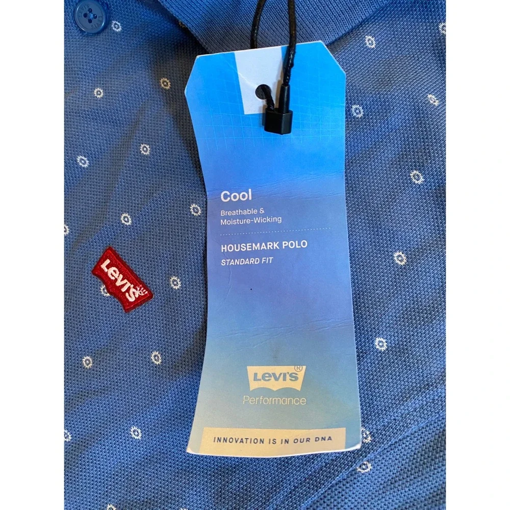 Levis Housemark Polo Shirt Mens Medium Blue Geometric Print Performance